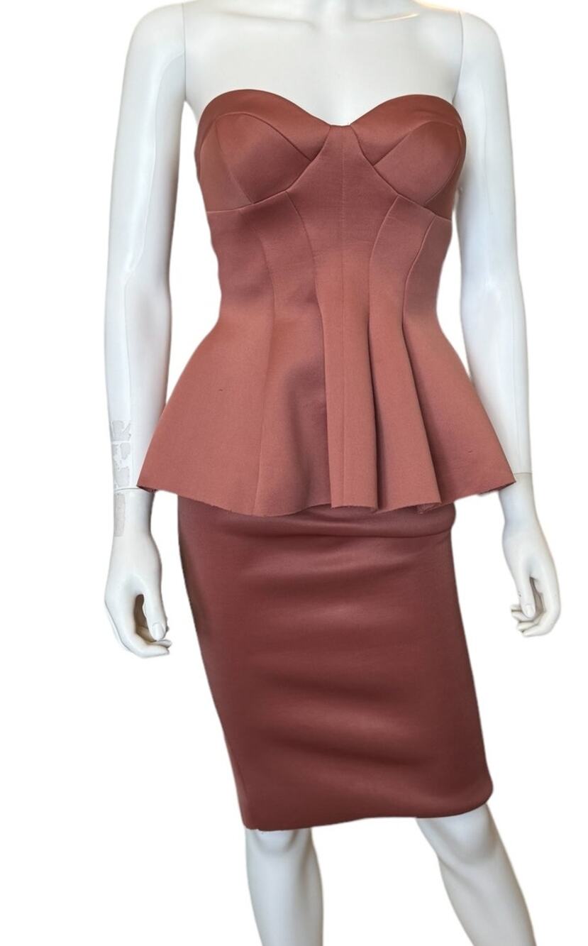 New ASOS NORDSTROM  Dusky Pink Dome Peplum Midi Dress Size 0 CHIC